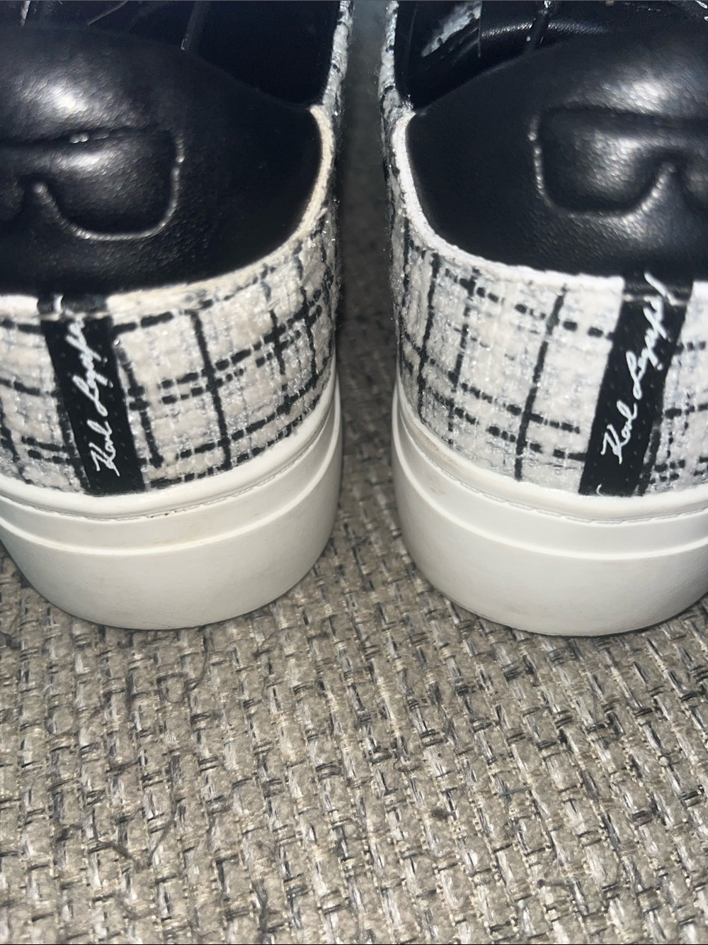 Karl Lagerfeld Black & White Tweed Sneakers with Red Heart Charms - Picture 4 of 11